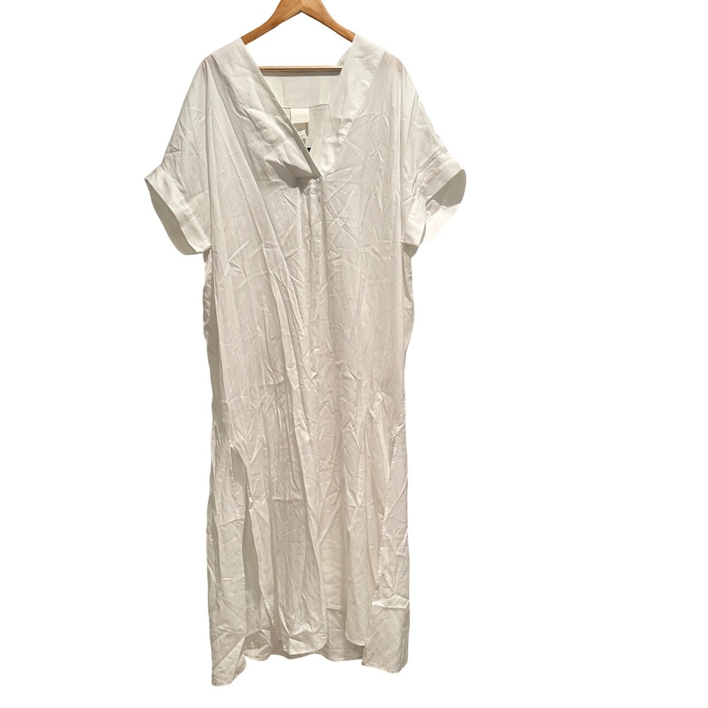 NWT H&M White Midi Dress V-Neck Short Sleeve Size XL